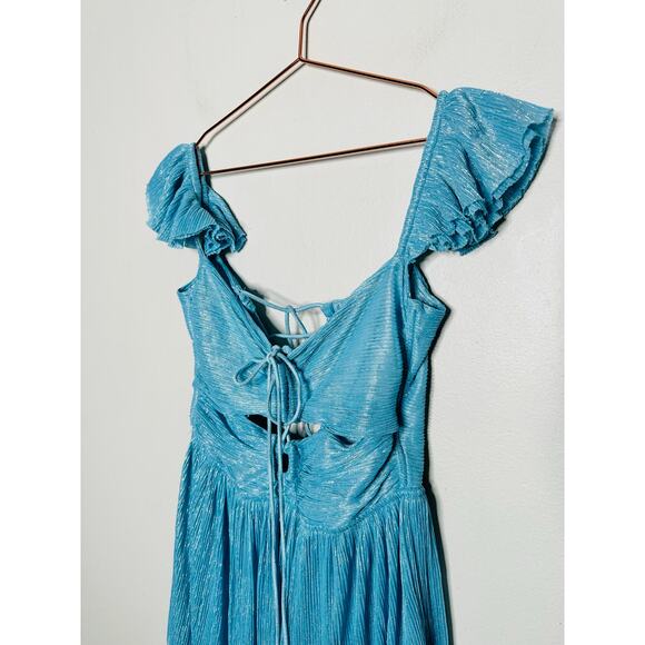 SABINA MUSAYEV Light Blue Metallic Corseted Back Keyhole Cutout Amandea Dress M - Picture 5 of 16